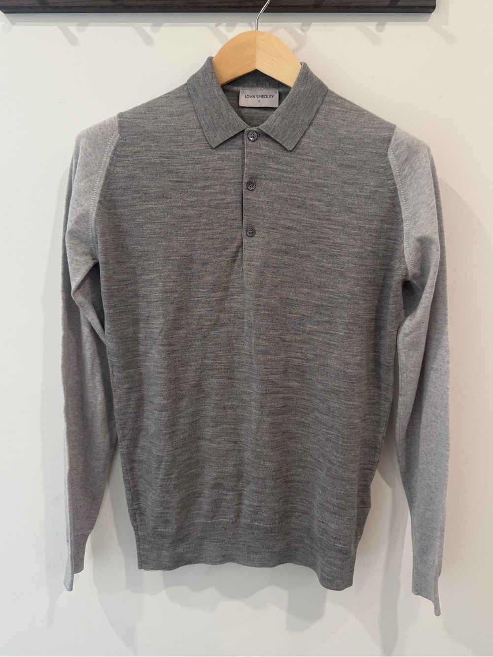 John Smedley 100%Pure New Wool Polo Sweater Collared Long Sleeve Made in Britain